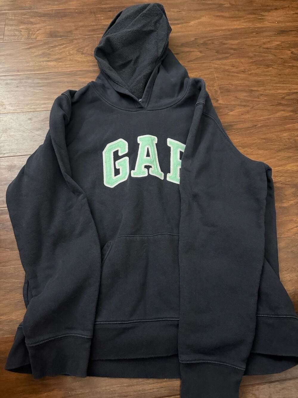 Gap Navy Blue Pullover Hoodie with Mint Green Logo Applique